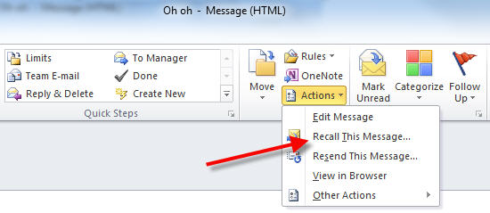 how to unsend an email in office 365