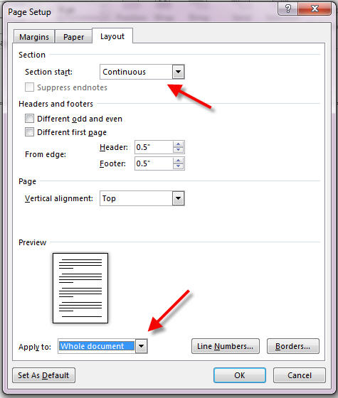 word document deleting section break