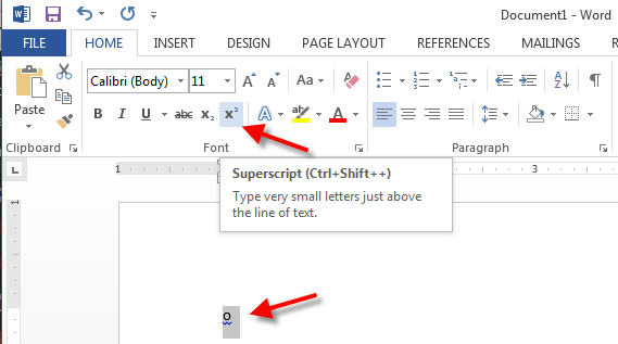 how to insert degree symbol in word 2016